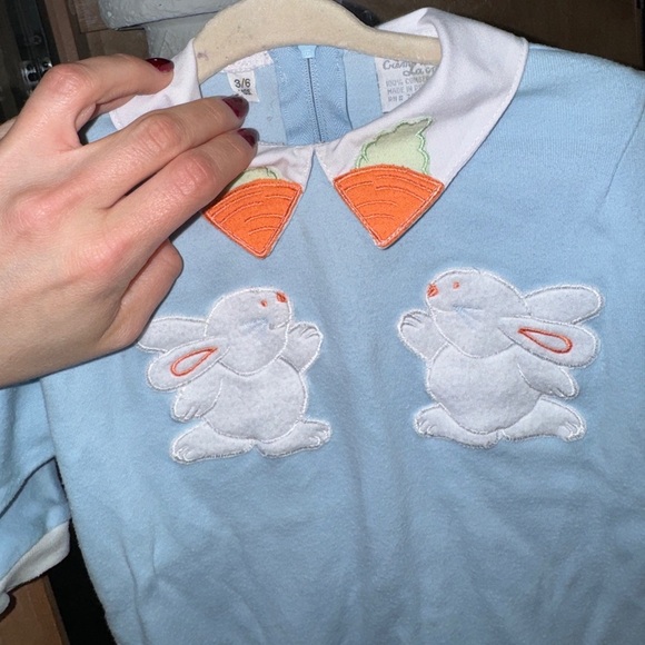 Vintage 1990s coverall Bunny Footies Romper baby boy Crème de la Collar easter - Picture 2 of 7